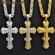 SUNNERLEES Stainless Steel Jesus Christ Cross Pendant Necklace Byzantine Link Chain Silver Color Gold Plated Men Gift SP233 2024 - buy cheap