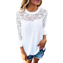 Spring Summer Women Top Long Sleeve Elegant White Lace Femme Hollow Out Ladies Office Transparent T Shirt Mujer 2024 - buy cheap