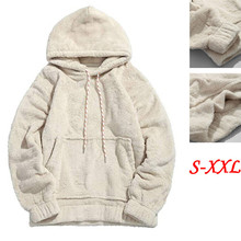 Casual Winter Warm Men Women Sweatshirt Furry Unisex Long Sleeve Pockets Hooded Pullovers Solid All-Match Cotton Plain Jumper 2024 - buy cheap