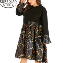 Women Dress 2021 Plus Size 3XL-4XL O-neck Long Sleeve Print Loose Black Dress Casual Spring Dress Long Sleeve 2275 50 2024 - buy cheap