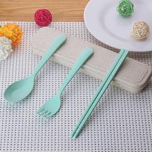 Wheat Straw Creative Cutlery Tableware Set Children Travel Portable Spoon Chopsticks 2pcs Spoon Baby Kids Weaning Head Tableware 2024 - buy cheap