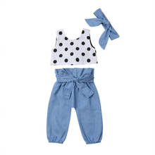 3PCS Toddler Kids Baby Girls Polka Dot Sleeveless Tank Crop Tops Vest Lace-up Bow Long Pants Bow Headwear Outfits Clothes 1-6T 2024 - buy cheap
