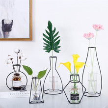 Креативная подставка для вазы с железной линией и цветком, держатель для террариума, контейнер для домашнего декора 2024 - купить недорого