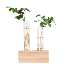 Tubo de teste de vidro cristal vaso flores plantas plantador hidropônico + suporte de madeira decorado com uma flor decoração para casa 2024 - compre barato