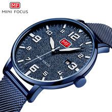 Mini foco 2019 nova moda quarzt relógio masculino azul malha cinta data exibição casual relógios masculinos topo marca de luxo relógio presente + caixa 2024 - compre barato