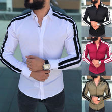 Camisa masculina de luxo estilosa, camisa slim casual, justa, manga longa, listrada, roupas tops masculinas 2024 - compre barato