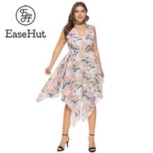 EaseHut Plus Size Summer Dress Vestidos V-neck Sleeveless Bandage Women Midi Dress Floral Print Boho Casual Female Beach Dress 2024 - buy cheap