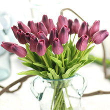 Novas flores de tulipa roxa artificiais, látex para decoração de buquê de casamento, 20 peças 2024 - compre barato