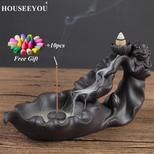 Conos de incienso + quemador de incienso Kim Rana loto, palo de cerámica de reflujo, soporte de incienso para el hogar, templo budista, 10 Uds. 2024 - compra barato