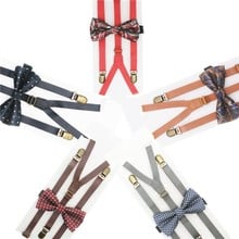 1.5cm Width Solid Braces Mens/women Pu Suspender Bowtie Set Knot Synthetic Leather Suspenders Y Back 3 Clips Wedding Party Wear 2024 - buy cheap