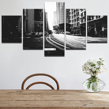 Canvas Print Poster Home Decor Living Room Wall Art 5 Piece Black And White City Streetscape Picture Tram Track Painting Picture 2024 - buy cheap