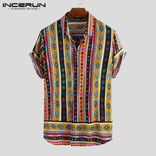 INCERUN 2020 Retro Print Men Casual Shirt Lapel Neck Ethnic Style Short Sleeve Loose Tops Streetwear Tropical Hawaiian Shirt Men 2024 - buy cheap