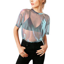 Camiseta de malla Sexy para mujer, camisa de manga corta con cuello redondo, holgadas y transparentes, Tops transparentes 2024 - compra barato