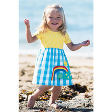 Vestido infantil de verão, 2019, com estampa de arco-íris, xadrez, de princesa, casual, de algodão, para crianças, 2-7t, vestido infantil 2024 - compre barato