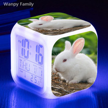 Relógio despertador led branco de coelho, despertador led de 7 cores brilhante, relógio digital multifuncional de mesa para quarto infantil 2024 - compre barato