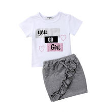 Комплект летней одежды из хлопка с коротким рукавом для новорожденных девочек, футболка с блестками + короткие юбки, повседневная одежда 2024 - купить недорого
