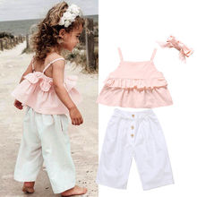 1-6Y Summer Cute Boho Infant Kids Baby Girls 2PCS Sets Sleeveless Pink Ruffles Vest T-Shirts+White Long Pants 2024 - buy cheap