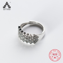 Korea Hot Style 925 Sterling Silver Simple Retro Vintage Chic Black Babysbreath Open Ring Jewelry for Women 2024 - buy cheap