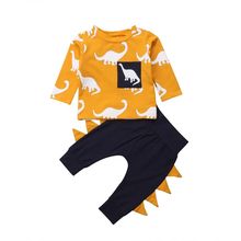 2 pçs crianças da criança do bebê meninos algodão dinossauro padrão camiseta topos + calças leggings roupas conjunto terno 2024 - compre barato