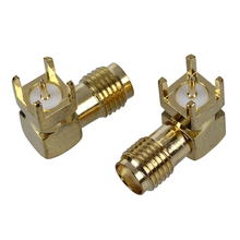 Conector hembra de PCB SMA para montaje en Panel, conectores de soldadura de PCB, Conector de ángulo recto de tono dorado con antipolvo, 2 uds. 2024 - compra barato