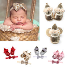 FOCUSNORM Infant Baby Girl Princess Shoes Sequin Lace Party Wedding Flat Shoes+Headband Set 2024 - buy cheap