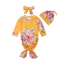 Детское мягкое одеяло из муслина с цветочным рисунком для новорожденных мальчиков и девочек ночная рубашка с цветочным рисунком-накидка, комбинезон, головной убор, комплект из 3 предметов 2024 - купить недорого