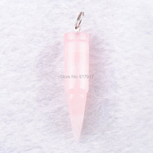 RONGZUAN-Colgante de cuarzo rosa Natural, Cuenta de piedra preciosa, forma de bala curativa, cadena de chakras, collar TN3440 2024 - compra barato