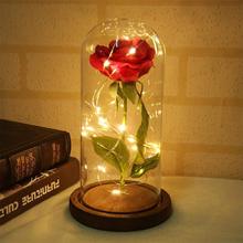 HOT Beauty And The Beast Gold-plated Red Rose With LED Light In Glass Dome For Wedding Party Mother's Day Valentine's Day Gift 2024 - buy cheap