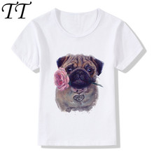 2019 Children Flower Pug Funny T-Shirts Girls Boys Summer Tops Kids Short Sleeve Clothes Camiseta Retro Pug Baby T shirt,HKP2162 2024 - buy cheap