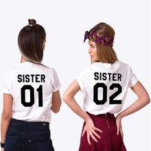 SISTER 01 SISTER 02 женская модная летняя футболка хлопковая футболка с надписью «Best Friends» футболка с коротким рукавом Sister Close Friend-J056 2024 - купить недорого