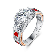 Anel de casamento prata 925 para mulheres, joias vazadas para festas, dedos, princesa, criada em forma de coração vermelha, anéis da moda 2024 - compre barato