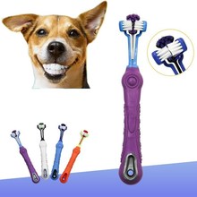 Escova de dentes para animais de estimação para limpeza de dentes três cabeça cães escova de dentes com alça antiderrapante perfeito cuidados com os dentes produtos limpeza boca 2024 - compre barato