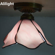 Pink Lotus Flower Lâmpada Sala de Iluminação Interior Luz de Teto Tiffany Manchado Glassceiling E27 Pendurado Lâmpada Luzes de Decoração Para Casa