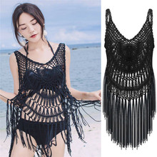 Women Summer Sexy Beach Dress Sleeveless See-through Knitted Crochet Belt Cover Up Swimwear Sundress Ladies Strap Beachdress 2024 - buy cheap