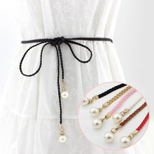 Women Belt Style Candy Color Waist Chain Hemp Rope Braided Big Pearl Dress Belt Hand Made Fashion Belts White Black Red 2024 - buy cheap