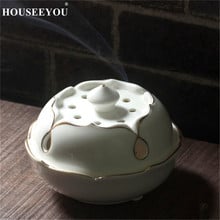 Chinese Antique White Lotus Coil Incense Burner with Hollow Cover Gold -Edge Incense Stick Holder Home Office Decoration Censer 2024 - buy cheap