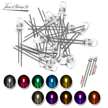 Dip led 5mm diodo de luz diy, 100 peças, branco, amarelo, vermelho, azul, verde, redondo, água, transparente 3mm, lâmpada de díodos emissores, contas f5
