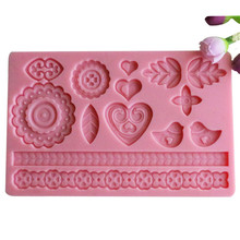 Free Shipping Heart Shape Instant Fondant Silicone Lace Gift Cake Gift Baking Tools Cake Decorating Tools 2024 - buy cheap