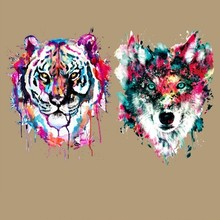 Colors Wolf Heat Transfer Vinyl Patches Sticker Iron On Transfer For Clothes Dress A-Level Fabric Washable Applique Badges 2024 - buy cheap