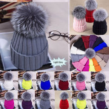 Gorro con pompón para niña y mujer, gorro de lana cálido, Gorro con pompón, gorro de invierno de piel de mapache Real para niño 2024 - compra barato