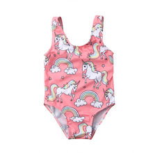 2019 Unicorn Rainbow Print Pink Beachwear Baby Kids Girls Swimsuit Swimwear Bathing Suit One-piece Bikini 2024 - buy cheap