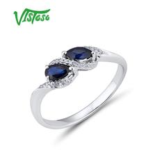 Vistoso anel de ouro brilhante, anel feminino de ouro branco 14k 585 brilhante azul de safira, joias finas de aniversário de noivado 2024 - compre barato
