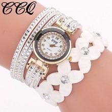 CCQ Brand Fashion Women Flower Crystal Clock Quartz Watch Casual Luxury Leather Rhinestone Bracelet Watch Relogio Feminino 2024 - buy cheap
