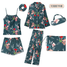 Lisacmvpnel 7 Pcs Ice Silk Pajama Set Nightdress+Top+Long Short Pant Set Printing Fashion Pajamas For Women 2024 - buy cheap