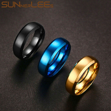 6mm SUNNERLEES Fashion Jewelry Titanium Stainless Steel Rings Black Blue Gold Color Matte Flat Design Ring Women Men R-014 2024 - buy cheap