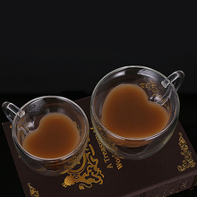 Copo de chá com dupla parede, copo de chá criativo resistente ao calor em forma de coração de vidro duplo, suco, leite, café, escritório em casa, copos de casal 2024 - compre barato