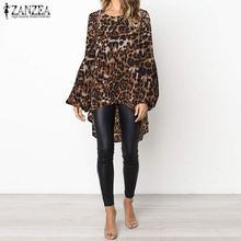 Leopard Blouse ZANZEA 2021 Summer Printed Chic Tunic Top Women Casual Lantern Sleeve Irrugular Loose Party Shirt Blusas Femme 2024 - buy cheap