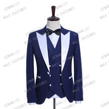 Wedding Suits For Men Costume Homme Mariage Blue Suit White Lapel Double Breasted Vest Prom Party 3 Piece Suit Men Formal Tuxedo 2024 - buy cheap