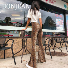 BONJEAN Spring Leopard Pants 2019 Women's Clothing Elastic Waist Long Trousers High Waist Flare Pants for Female BJ872 2024 - buy cheap