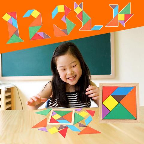 Деревянные Tangram 7 шт головоломки Красочные квадратные IQ Игры Головоломка интеллектуальные Обучающие игрушки для детей дропшиппинг 2022 - купить недорого